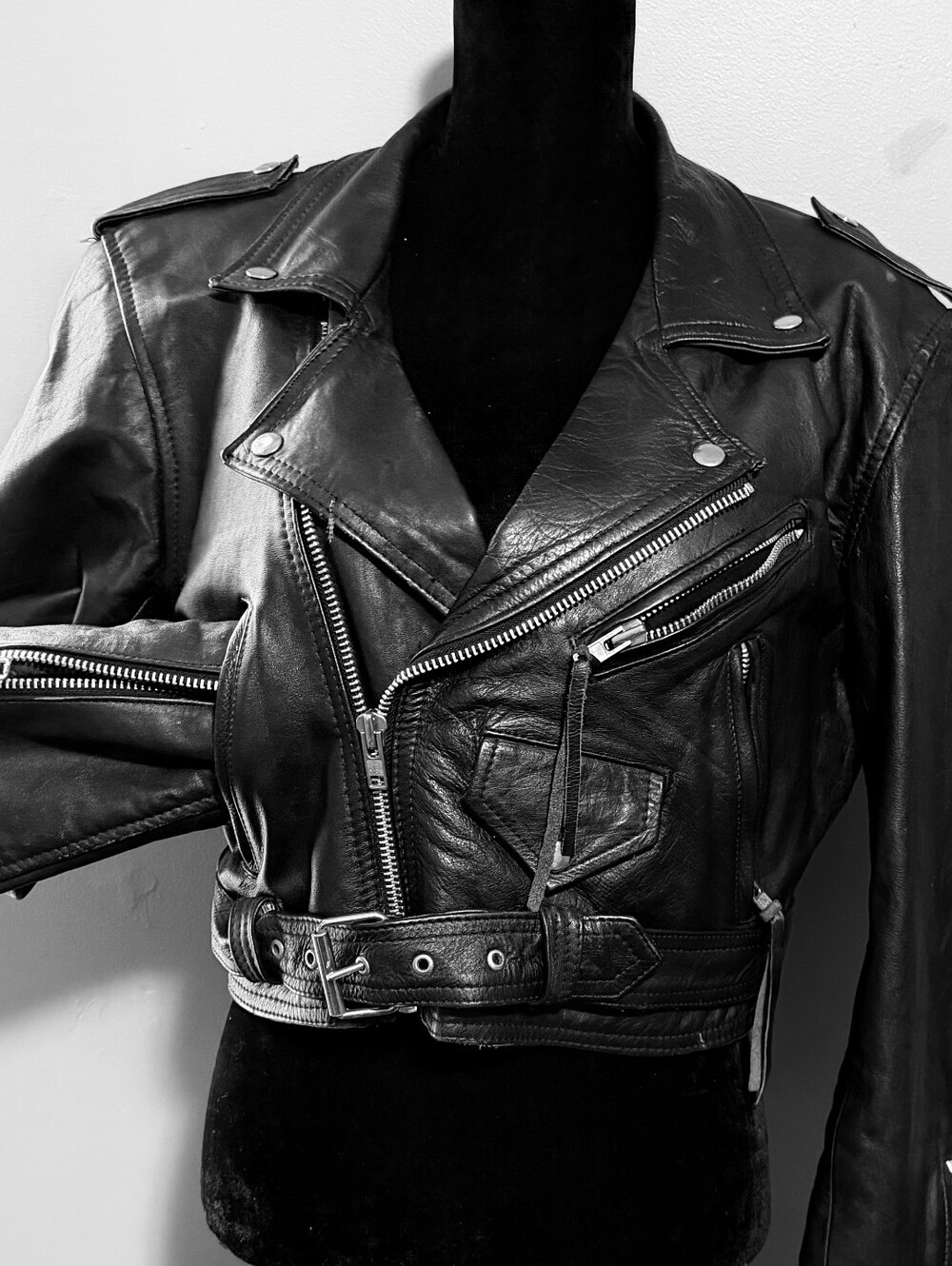 Vintage Black Leather Biker Jacket - London Ble